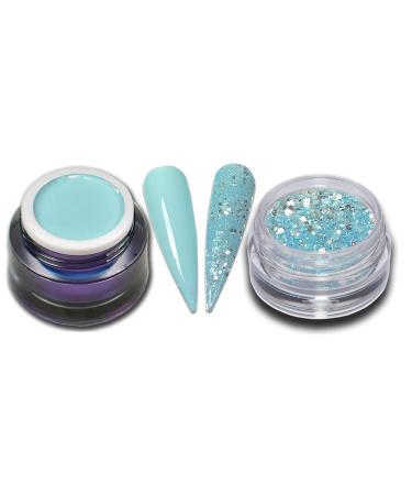 RM Beautynails Color Gel Malibu Blue Pastel Blue with Glitter Powder Set UV LED Gel Nail Gel 1x 5ml (Pack of 2)