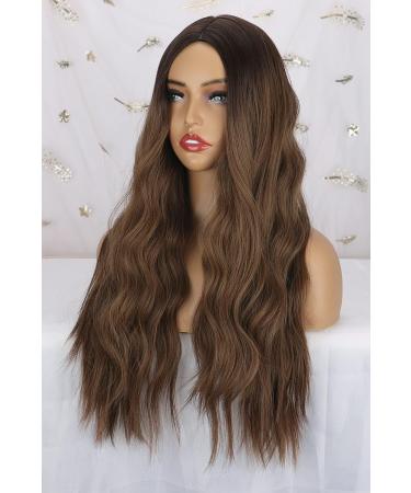 Colorfulpanda Long Ombre Brown Blonde Wig for Women - Natural Wavy Curly Heat Resistant Hair with Dark Roots - Perfect for Everyday Wear and Cosplay Parties - Buy Online on GoSupps.com