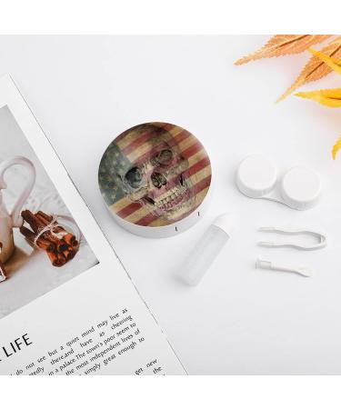 American Flag Skull Round Case For Contact Lens Kit Storage Box with Mirror Printed - Buy Online on GoSupps.com