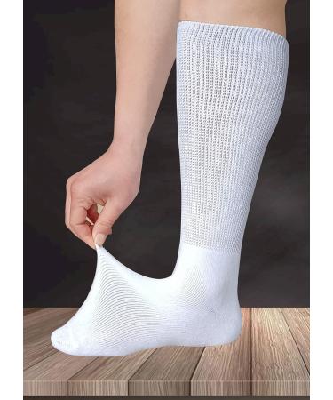 DULLEMIX Diabetic Socks - Extra Wide 22'' Non-Binding Calf Sock for Sensitive Swollen Feet - White, CALF1 - Buy Online on GoSupps.com