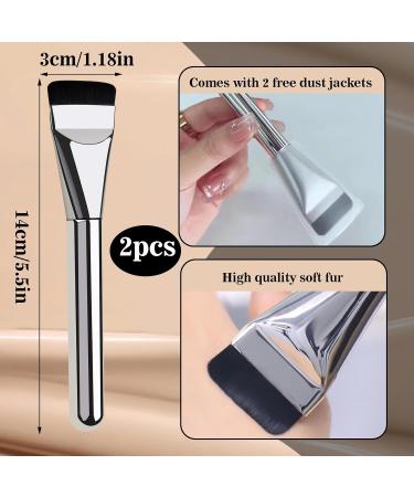 2-Piece Silvery Foundation Brush Set | Flat & Powder Brush for Liquid & Concealer | Perfect Gift for Women & Girls - Buy Online on GoSupps.com