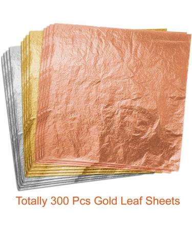 Paxcoo 300 Gold Leaf Sheets for Resin Jewelry Making, Nail Art, Slime & Gilding Crafts - 5.5x5.5 Inches, 300Pcs Gold, Silver, and Rose Gold Metallic Leaf - Buy Online on GoSupps.com