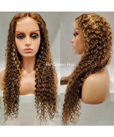 Iris Queen 24 Ombre Lace Front Wig - Curly Brazilian Human Hair, 150% Density, Honey Blonde & Brown Highlights for Black Women - Buy Online on GoSupps.com