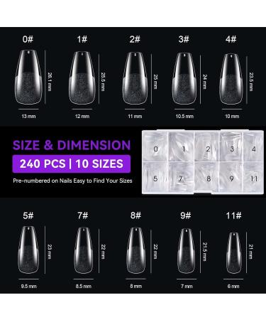 Gelike EC Medium Coffin Nail Tips - 240PCS | Soft Gel Full Cover Nail Extensions | Coffin Shaped | Pre-Etched | PMMA Resin Clear False Nails - Buy Online on GoSupps.com