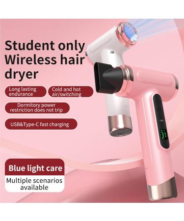 Portable Hair Dryer 200W Cold Hot Wind Mini Hair Dryer with Lightweight Design 15000mAh USB Rechargeable Cordless Travel Hair Dryer Blow Dryer with Nozzle for Students Roseate - Buy Online on GoSupps.com