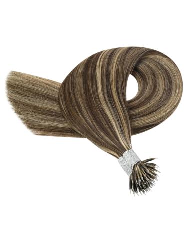 Youngsee Real Hair Extensions - 50cm Nano Ring Dark Brown with Caramel Blonde Highlights - Cold Fusion 50g #P4/27 - Buy Online on GoSupps.com