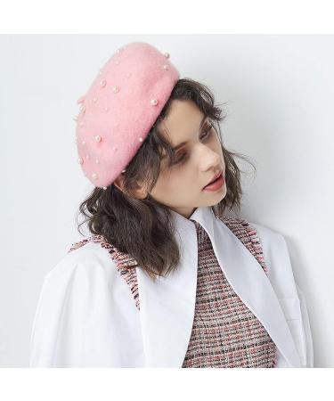 ZARSIO Women's Pearl Beret Cap - French Style Artist Beanie in Elegant Pink - Buy Online on GoSupps.com