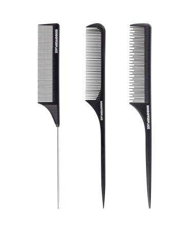 Goodofferplace 3 sytle Rattail Styling combs Pintail comb Parting combs Teasing combs hair combs for women(3 Pack) Black2 3 Count (Pack of 1)