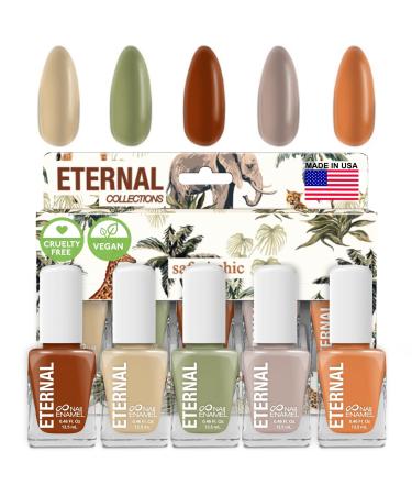 Eternal Nail Polish Set for Women (SAFARI) - Nail Polish Set for Girls - Long Lasting & Quick Dry Natural Nail Polish Kit for Home DIY Manicure & Pedicure - Made in USA  13.5mL (Set of 5)