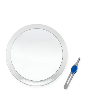 DB Tech Large 10-Inch Suction Cup 5x Magnifying Mirror with Precision Tweezers w/Rubberized Grips  Triple Suction Cups for Lasting Hold on Most Flat Surfaces
