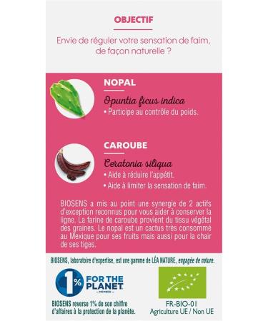 Biosens - Stop hunger vegetable capsule - Carob and Nopal - Certified Organic AB Vegan - Made in France - 100% Vegetable acti - Buy Online on GoSupps.com