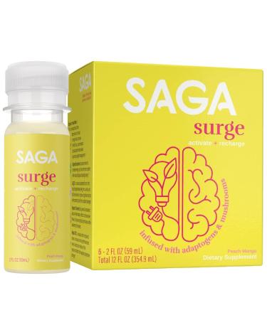 SAGA Organic Energy Shots | Contains Nootropics & Mushrooms - CoQ10 & Ashwagandha | High Bioavailability & Fast Onset | Improves Endurance & Peak Performance | Peach Mango 2oz Shots (6-Pack) Peach Mango 2 Fl Oz (Pack of 6)
