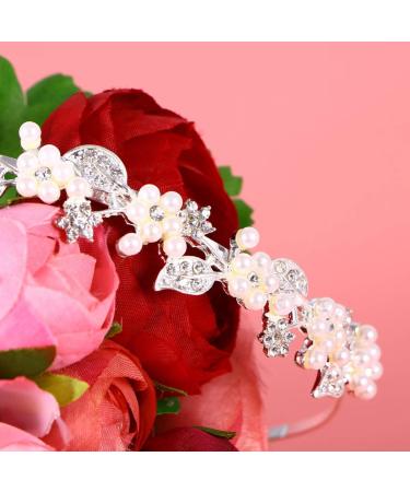Minkissy Pearl Crystal Headband Bridal Rhinstone Flower Leaves Hairband Wedding Party Hair Hoop for Brides Bridemaids - Buy Online on GoSupps.com