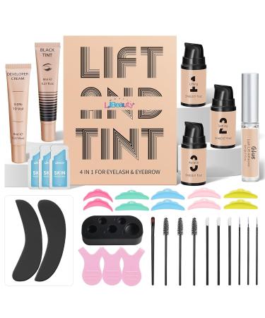 Libeauty Lash Lift and Color Kit Brow Lamination Kit with Black Color Quick Lifting Perming & Voluminous Coloring with Complete Tools DIY Eyelash Perm Use at Home & Salon Supplies