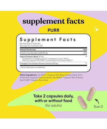 Lemme Purr Vaginal Probiotics for Women - Promotes pH Balance Healthy Vaginal Odor & Urinary Tract Health w/Lactobacillus Blend Clinically Tested Strains Pineapple & Vitamin C - 60 Veggie Capsules - Buy Online on GoSupps.com