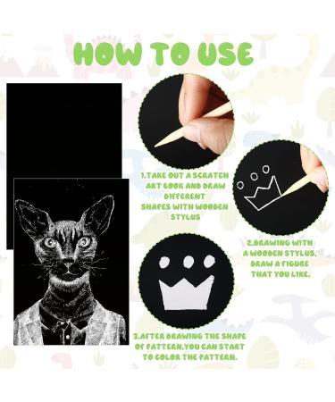 Scratch Paper Art Set - 60 Pcs Scratchboard Craft Kit for Kids & Adults - DIY Birthday Party Gift Supplies - 7.2x5 Inch Black Scratch off Paper Pad with Wooden Stylus - Buy Online on GoSupps.com