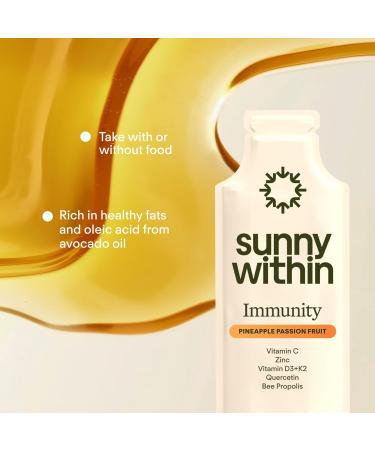 Sunny Within Immunity - 6-in-1 Liposomal Vitamin C Packets Zinc D3 + K2 Quercetin Bee Propolis & Avocado Oil - Antioxidant Liquid Supplement for Immunity Skin & Bone* - 30 Pouches - Buy Online on GoSupps.com