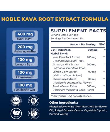 Kava Kava Capsules Root Extract Supplement Liposomal 55% Kavalactones with Ashwagandha Chamomile Lemon Balm Passionflower for Relax & Good Sleep (60 Softgels) 60 Count (Pack of 1) - Buy Online on GoSupps.com