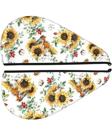Sunflower Leaves & Birds Microfiber Hair Towel - Super Absorbent Coral Velvet Wrap for Long Curly & Thick Hair | Quick Drying Cap for Women - Buy Online on GoSupps.com