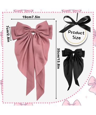 2Pcs Big Bow Hair Clips for Women - Black+Pink French Hair Barrettes with Long Ribbon - Soft Satin Hair Bows for Girls - Buy Online on GoSupps.com