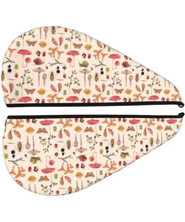 Hair Towel Wrap - Quick Drying Hair Turban with Button | Retro Autumn Mushrooms Design - Buy Online on GoSupps.com