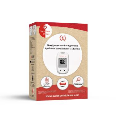 Swiss Point of Care Glucose Starterkit - the proven on call extra in the new design |Glucose measuring device-can be switched between MMOL/L&MG/DL 10 test strips 10 Lanzetten & Stechhilfe in a pack of 22-part set