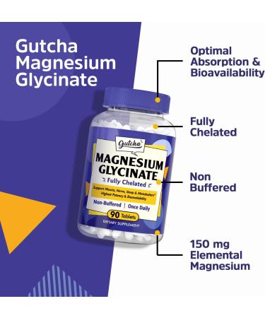 Gutcha Magnesium Glycinate Supplement 150mg for Leg Cramps & Relaxation - 90 Tabs - Buy Online on GoSupps.com