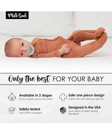 Milk Snob Calm n Cuddle Silicone Pacifier 6-18 Months | BPA Free Teether & Soother for Baby Girl and Boy | Stage 2 Gray Linen - Ideal Baby Registry & Shower Gift - Buy Online on GoSupps.com