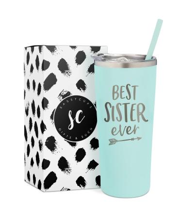 Best Sister Ever Insulated Stainless Steel Tumbler Cup with Slide Close lid and Straw - Insulated Mugs for Coffee, Wine & Travel, Personalized & Funny Mugs - Best Little Sister - Big Sister Presents Mint/22