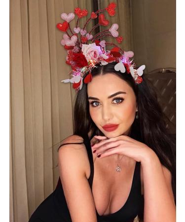 IYOU Valentines Led Headband Red Heart Light Up Hair Bands Rose Flower Amor Valentine's Day Cosplay Hair Accessories for Women - Buy Online on GoSupps.com