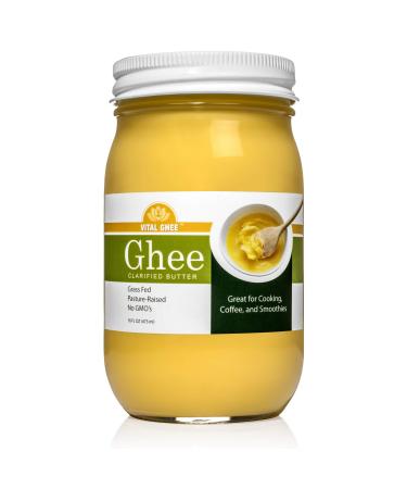 Vital Ghee - Ghee Butter Organic Grass Fed Butter - Organic Ghee Clarified Butter Grass Fed - Ghee Organic - Unsalted Ghee Butter Grass Fed - Grass Fed Ghee Organic - Natural Ghee - 16 oz Regular 16 Fl Oz (Pack of 1)