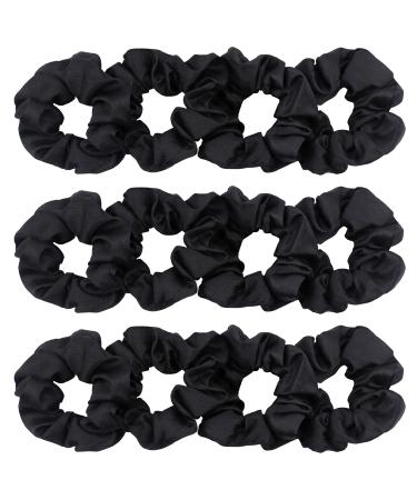 IVARYSS Black Scrunchies for Women Premium Satin Softer than Silk Elastic Bands Ponytail Holder Hair Accessories 12 Pack