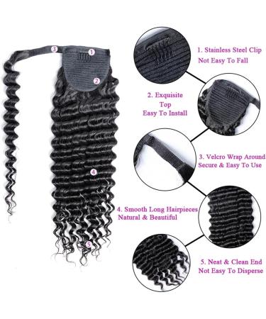 Ponytail Extensions Deep Wave Ponytail Extension Clip In Long Wavy Curly Wrap Around Long Ponytail Natural Color Remy Human Hair Extensions for Black Woman for Women(Size:24inch 100g) - Buy Online on GoSupps.com