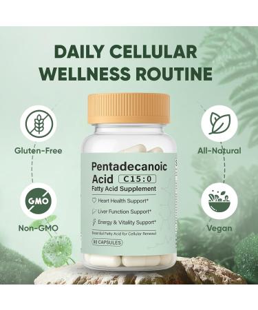 Pentadecanoic Acid Capsules C15:0 Fatty Acid Supplement Pure Plant-Based Essential Fatty Acid - 90 Vegan Capsules (1) - Buy Online on GoSupps.com