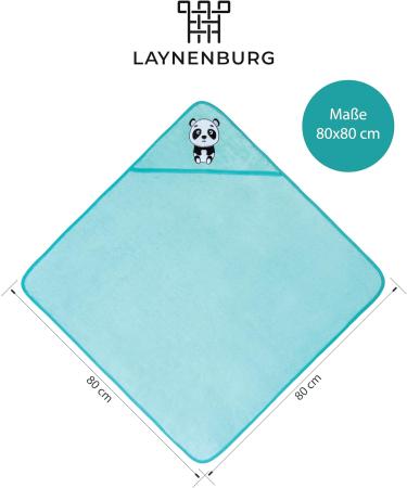 Laynenburg Premium Hooded Baby Towel - 100% Cotton Oeko Tex Cute Panda Design 80x80cm Ideal for Newborns & Children - Perfect Bath Towel for Boys & Girls - Turquoise - Buy Online on GoSupps.com