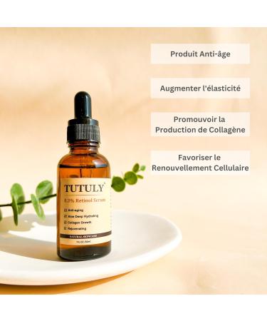 TUTULY Retinol Serum 0.3% with Natural Extracts | Aloe Vera Honey Vitamin E Elastin Hyaluronic Acid | Anti-Aging Wrinkle Prevention Increase Elasticity 30ml - Buy Online on GoSupps.com