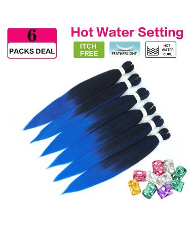Xusuperb Lang Pre-Stretched Braiding Hair Ombre Blue - 30 Inch Knotless Yaki Extensions (T1B/Blue) - 6 Packs of Soft Kanekalon Hair for Easy Styling - Buy Online on GoSupps.com