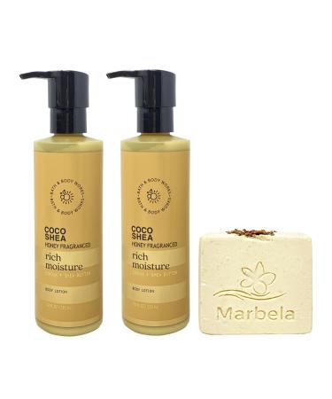 Bath & Body Works Coco Shea Honey Fragranced Rich Moisture 2 Pack Body Lotion Bundle with a Creamy Rose Soap - Full Size