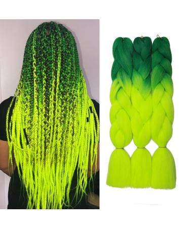 Tess Braids Extensions Green Ombre 60 cm 3 pack jumbo braids Kanecalon Kunsthaar for braid box braids hair extension braid 100g/bundle ombre hair braids extension (3 pieces-green ombre) 60 cm (3 pieces) green ombre - Buy Online on GoSupps.com