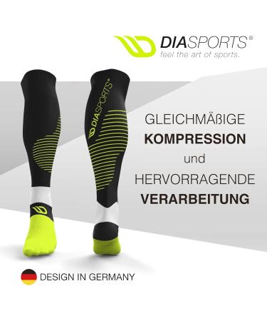 Diasports Runstars Compression Socks for Sports Running Marathon & Triathlon - Premium Even Compression & Reinforced Heel for Men & Women - Black S - Buy Online on GoSupps.com