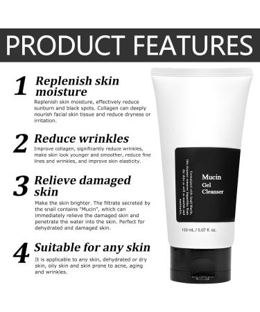  Capgoost Snail Mucin Gel Cleanser 150 ml facial cleanser cleansing milk facial cleansing gel gentle facial cleanser nourishing cleansing cream for all skin types - Buy Online on GoSupps.com