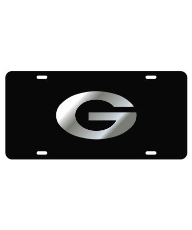 Sports Addiction Georgia Bulldogs Mirror Laser License Plate Tag Black Background, Silver - G Logo