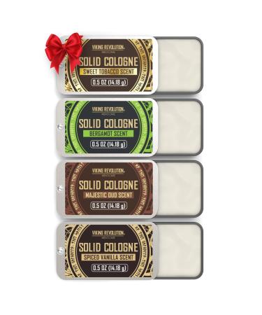 Viking Revolution 4 Pack Mens Colognes - 0.5 Oz Solid Perfume with Spiced Vanilla Sweet Tobacco Majestic Oud Bergamot - Travel Wax Balm Cologne Vanilla/Tobacco/Oud/Bergamot 0.5 Ounce (Pack of 4)