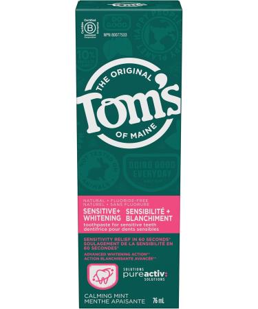 Tom s of Maine PureActiv Sensitive + Whitening Fluoride Free Toothpaste Calming Mint 76 ml - Buy Online on GoSupps.com