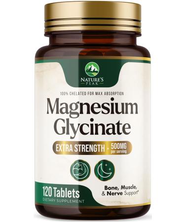 Magnesium Glycinate 500mg - Chelated for Ultra Absorption - Supports Bone Muscle Nerves & Heart Health Nature's Sleep Support Best Magnesium Supplement Pills for Whole Body Support - 120 Tablets 120 Count (Pack of 1)