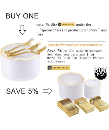 I00000 72-Piece Gold Dessert Plates & Forks Set - Heavyweight White with Gold Rim Plastic Plates for Parties, Weddings, and Events - Buy Online on GoSupps.com