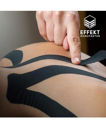 Effekt Waterproof Pre Cut Kinesiology Tape 10'' x 2'' - 25 Strips for Muscle Support & Injury Recovery - Blue + Black Belly Tape for Pregnancy - 50 Strips Included - Buy Online on GoSupps.com