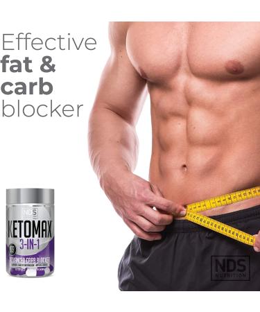 NDS Nutrition Keto-Max Advanced 3-in-1 - 90 Capsules Keto Pills for Fat Loss, Carb Blocker & Appetite Suppressant with White Kidney Bean, Chitosan, Raspberry Ketones, and Vanadium - Buy Online on GoSupps.com