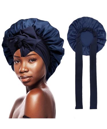 Gugugo silk hood for sleeping silk bonnet adjustable silk hood sleeping hood silk sleeping hat women satin hood satin hood sleep silk sleeping cap dark blue - Buy Online on GoSupps.com