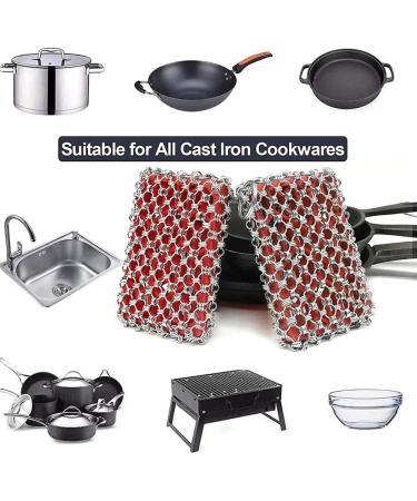 Pokhdye Cast Iron Skillet Cleaner 316 Steel Upgraded Chainmail Scrubber Set Silicone Insert with Bamboo Fiber Cloth for Castiron Pan Griddle Baking Pan - Buy Online on GoSupps.com